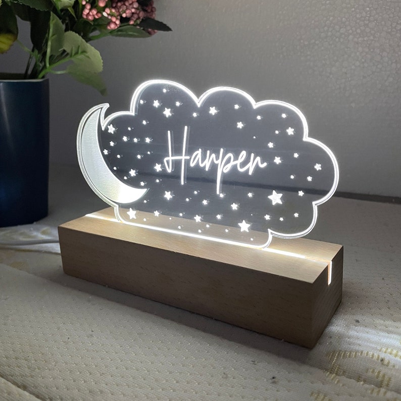 Custom Night Light Moon Star Nursery Decor Anniversary Gift Etsy