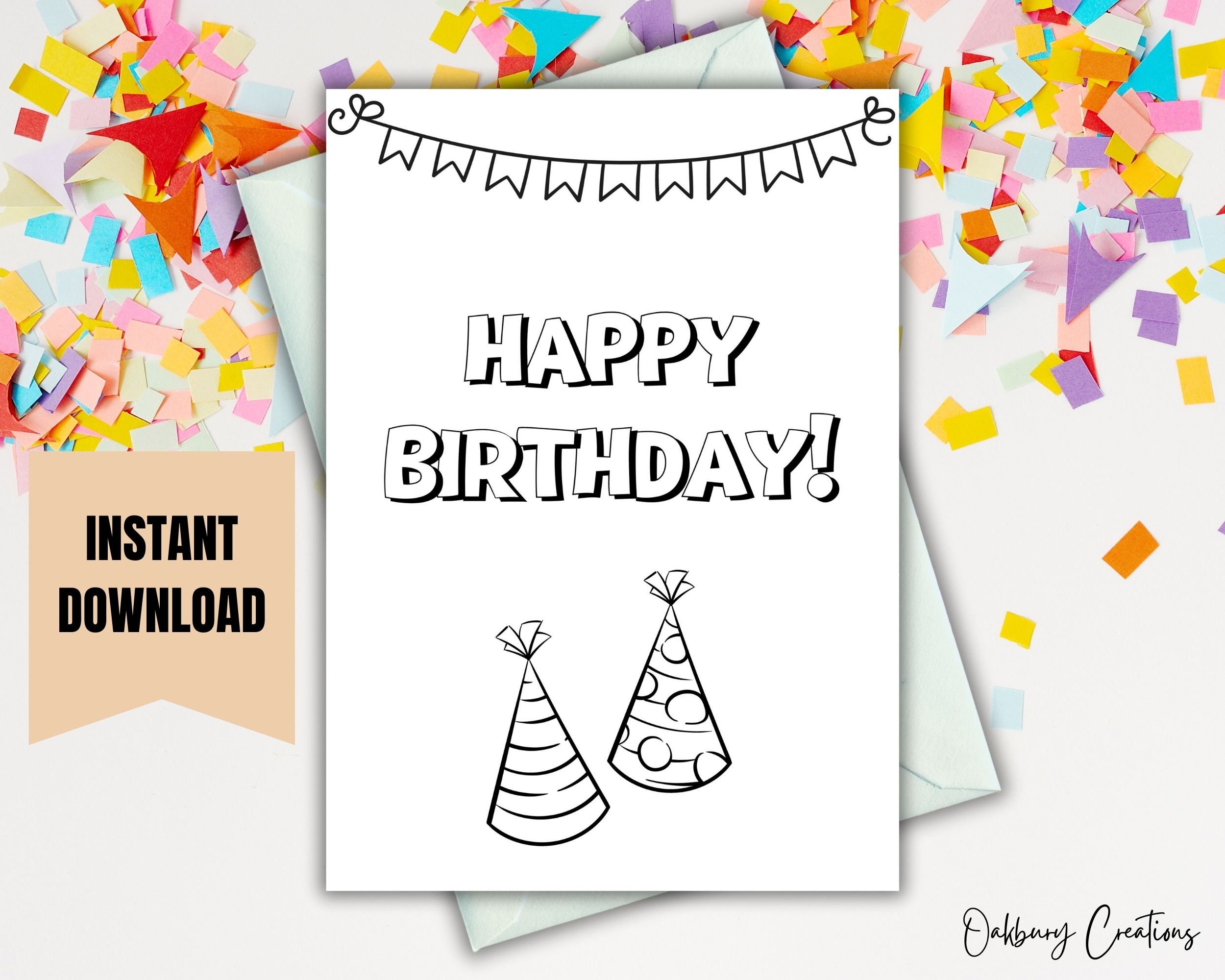 Printable Happy Birthday Coloring Card Instant Digital - Etsy