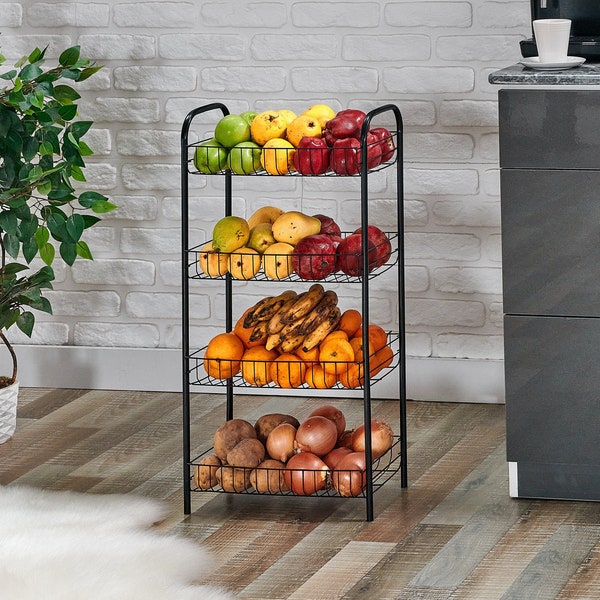 Keukenorganizerplank, keukenopslag voor fruit en groenten, keukenmand met 3 niveaus