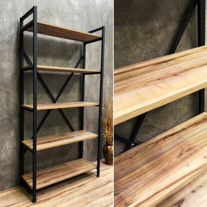 Industrial Bookshelf, Living Room Bookshelf, Metal Frame Chipboard 5-Tier Bookshelf, Office Bookcase