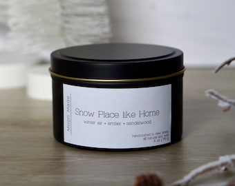 Snow Place Like Home - Cozy Cabin Crackling Wood Wick Natural Soy Wax Candle Scented Fragrance Dye-Free Container Gift 6oz