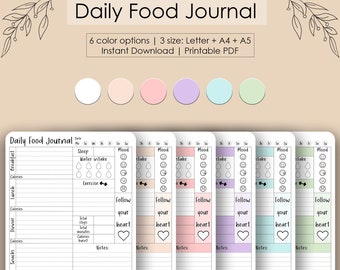 Daily Food Journal • Weekly Planner • PDF Printable Journal • Daily Calorie Tracker • Planner Template • A4/A5/Letter