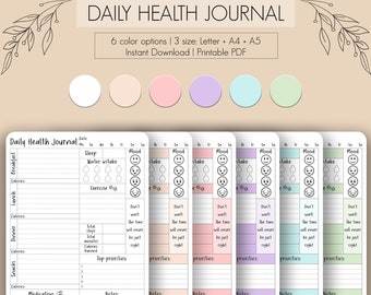 Daily Health Journal •  Daily Food Journal • Medication  & Vitamins Tracker • PDF Printable Journal • Calorie Tracker •  A4/A5/Letter • 2024