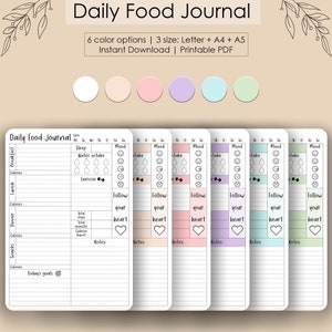 Daily Food Journal • Weekly Planner • PDF Printable Journal • Daily Calorie Tracker • Planner Template • A4/A5/Letter