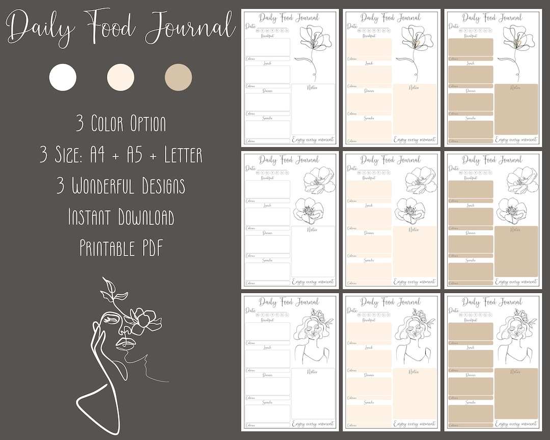 Daily Food Journal | Weekly PDF Printable Planner | Calorie Tracker ...