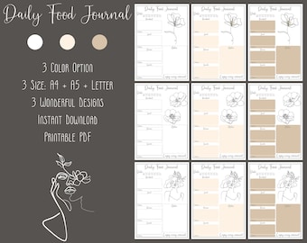 Daily Food Journal | Weekly PDF Printable Planner | Calorie Tracker Template | A4, A5, Letter
