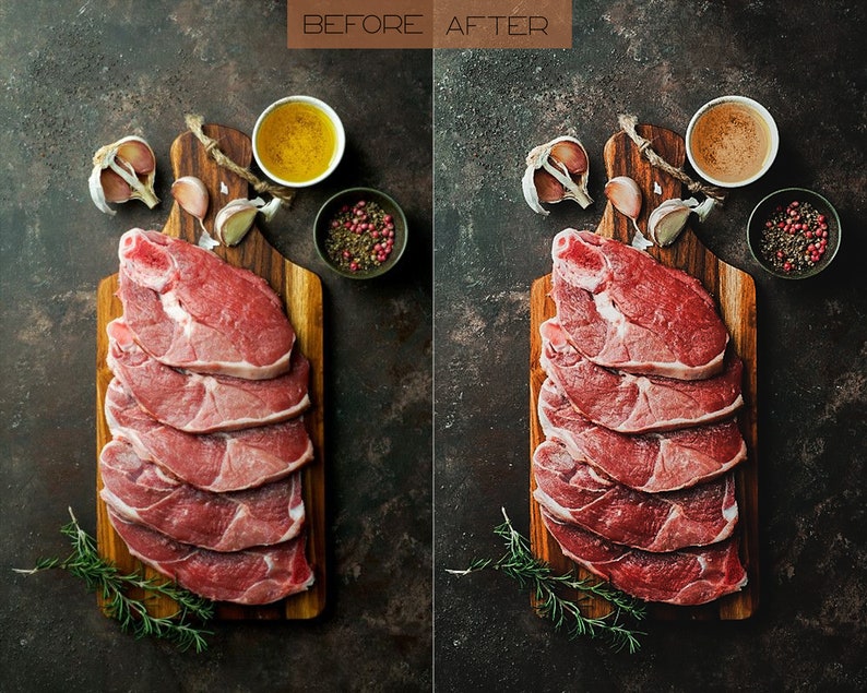 May include: Raw lamb chops on a wooden chopping board with garlic cloves, rosemary sprigs, and peppercorns. The lamb is arranged in a stack, with the fat side facing up.