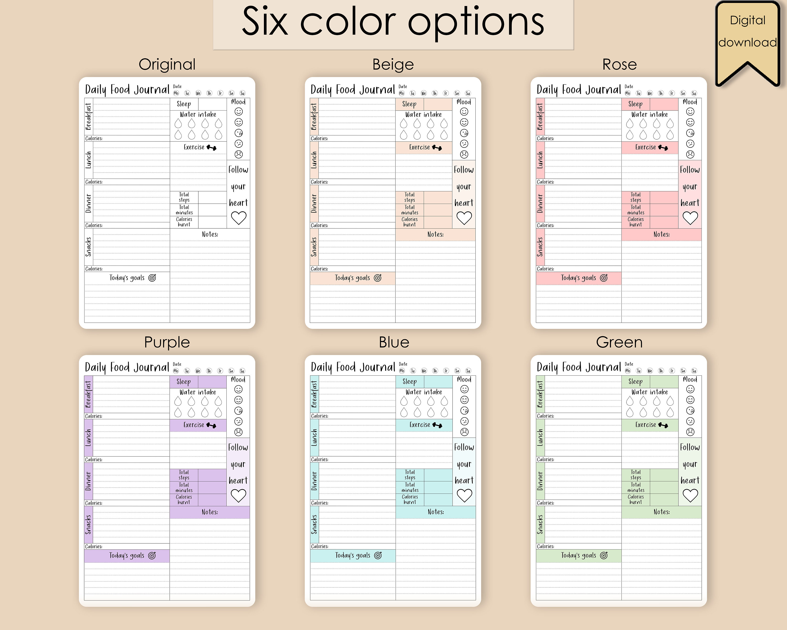 Daily Food Journal & Calorie Tracker | Printable PDF Planner | A4 A5 ...