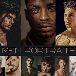 Puede incluir: Una colección de retratos de hombres con diferentes peinados, tonos de piel y expresiones faciales. Los retratos están dispuestos en formato de cuadrícula.
