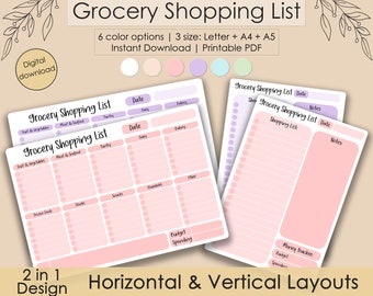 Printable Meal Planner & Food Journal | Grocery List, Money Tracker | Digital PDF (A4, A5, Letter)