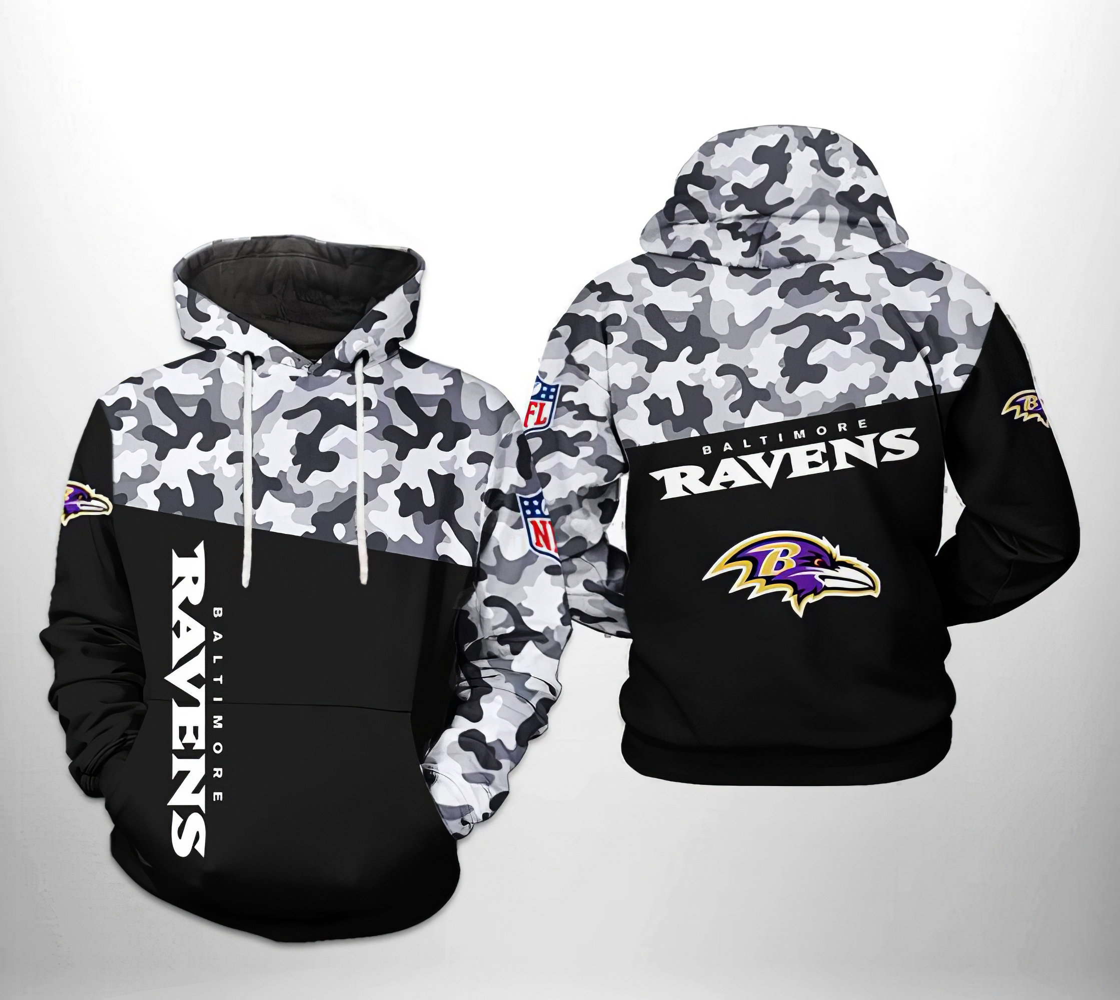 Baltimore Ravens NFL Camo Veteran Team 3D Printed Hoodie Etsy