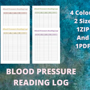 BLOOD PRESSURE Reading Log Printable, Blood Pressure Tracker, BP ...
