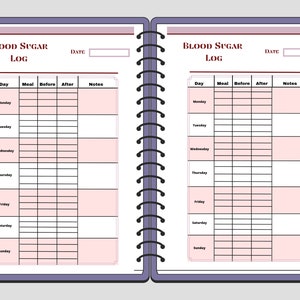 Blood Sugar Log, Printable Blood Sugar Journal, Blood Glucose Log ...