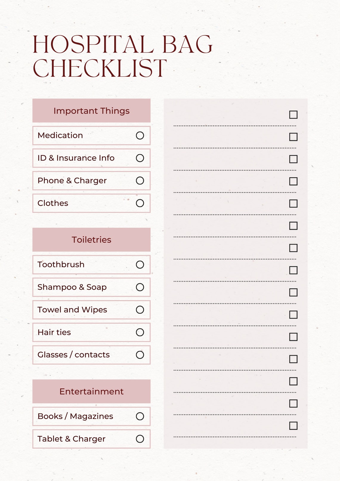 Hospital Bag Checklist A4 Printable Checklist Planner Etsy
