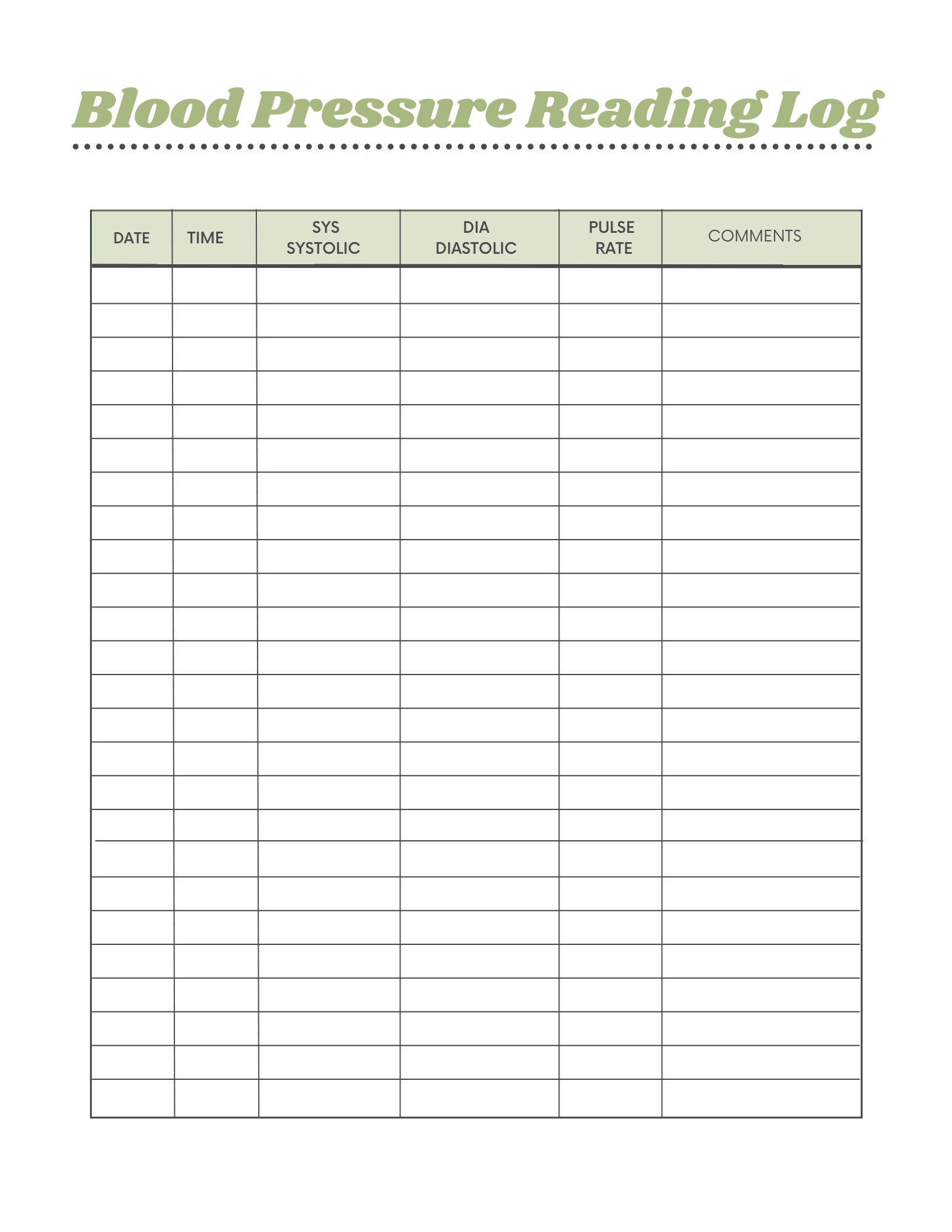 BLOOD PRESSURE Reading Log Printable, Blood Pressure Tracker, BP ...