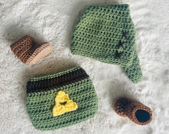 Link Diaper Cover Set, Crochet Diaper Cover and Hat, Newborn/Infant Outfit, Baby Shower Gift, Newborn Photo Prop, Zelda Costume