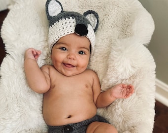 Wolf Diaper Cover Set, Gray Fox Diaper Cover Set, Crochet Diaper Cover and Hat, Newborn/Infant Outfit, Newborn Photo Prop, Wolf Costume