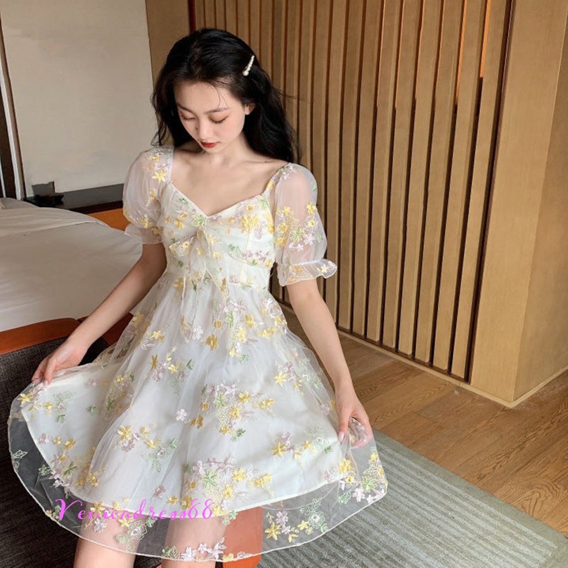 Strawberry dress aesthetic dress goddess dres floral knit Etsy