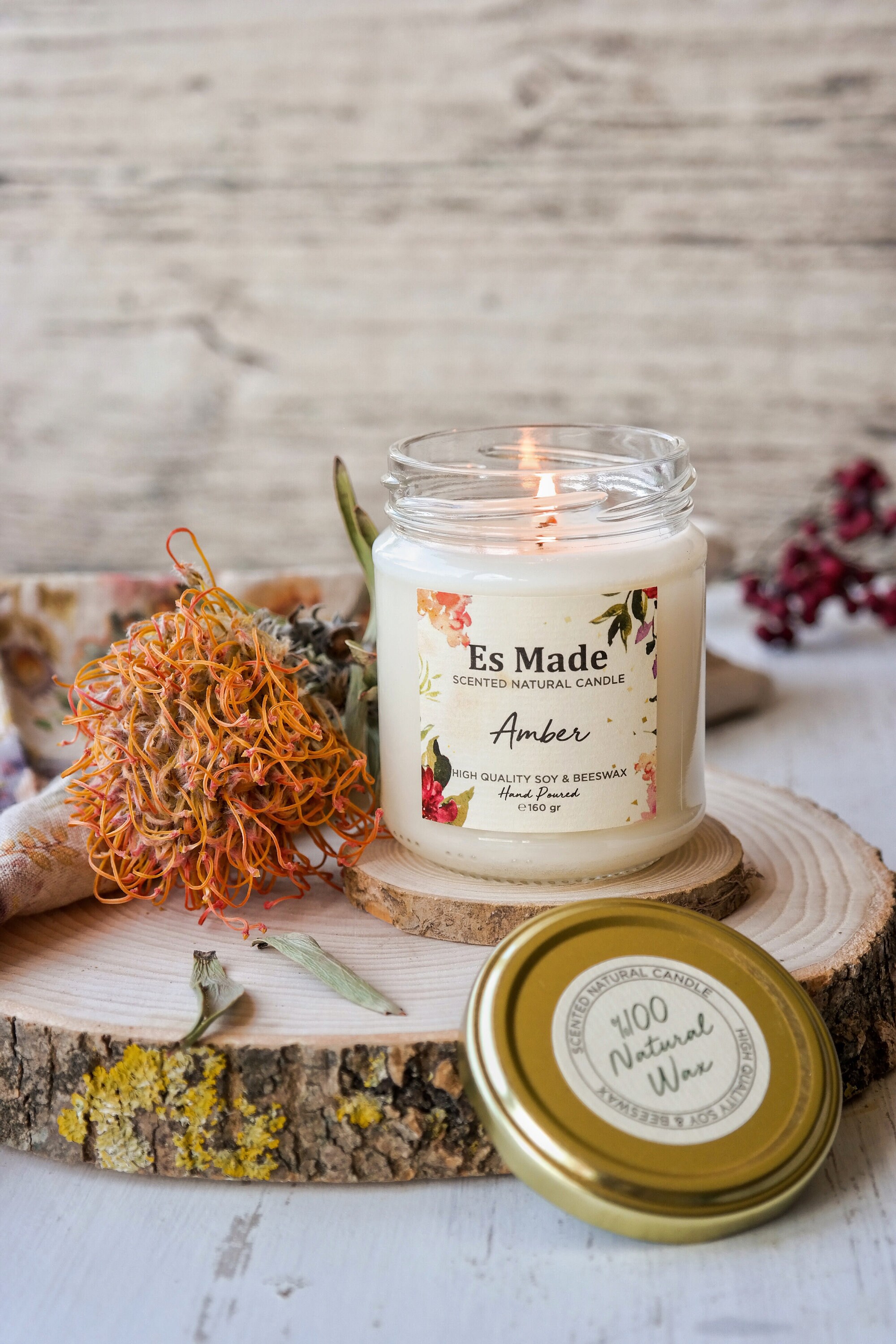 Scented 100 Natural Candle Soy & Beeswax Es Made Amber Etsy UK