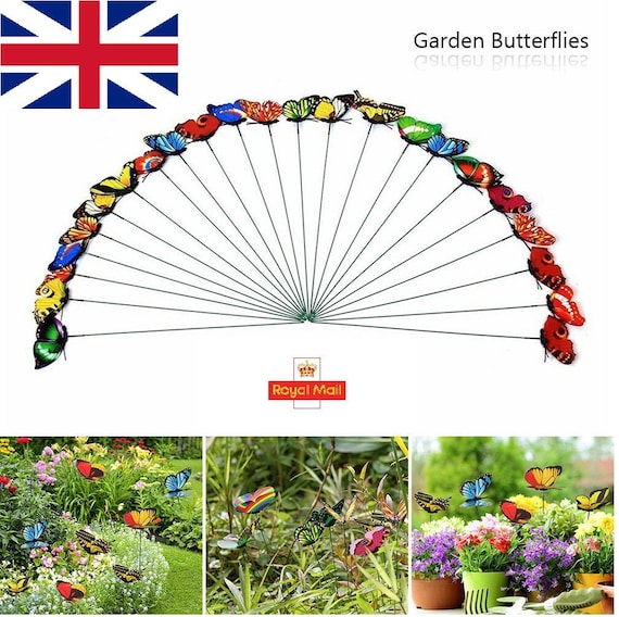 50PCS Butterfly Decorations, Garden Butterflies on Sticks Butterflies  Stakes Decorations Ornaments Waterproof Butterfly Stakes Ornaments  Artificial Flower Bouquet for Outdoor Indoor Yard Decor 