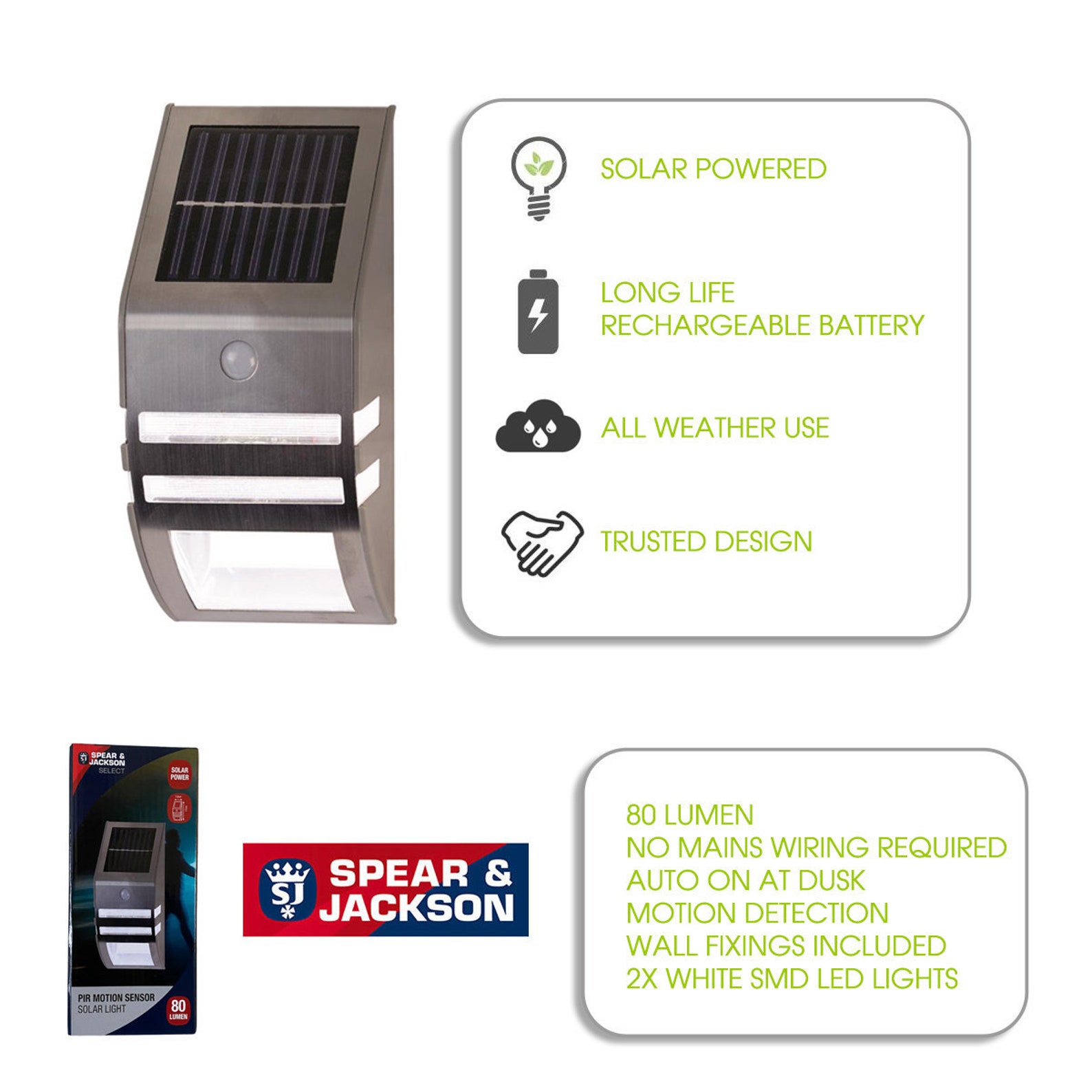 Spear & Jackson PIR Motion Sensor Solar Security Garden Wall Etsy