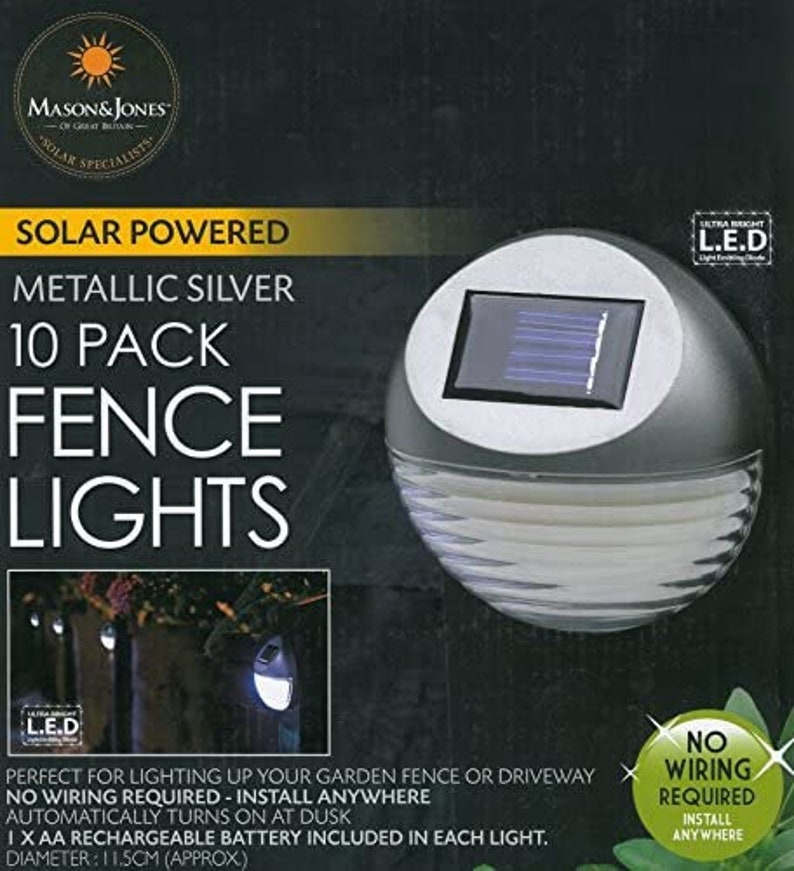 Mason&Jones 10 Pack Silver Solar Powered LED Fence Garden Etsy