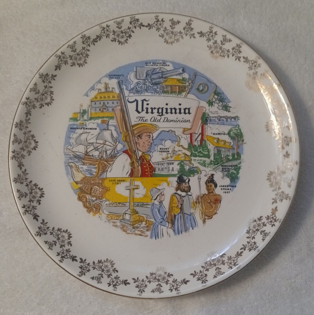 Vintage Virginia Souvenir Plate Gold Trim the Old Dominion Etsy