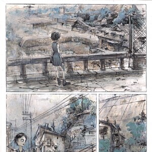 Vakantiewandeling, gouache, acryl en inkt, originele strip, schilderij, door Irek Konior