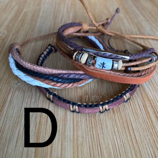 Set of 2 or 3 wristbands on adjustable cord. Surfer jewellery, leather bracelet, cord bracelet, unisex bracelet,men’s bracelet, wristbands .