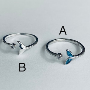 Silver (925)and silver plated. Enamel whale tail / mermaid tail ring. adjustable ring. 925 sterling silver, dainty ring.