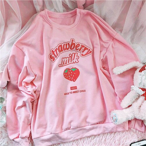 Strawberry Milk Sweatshirt Plus Size Available Kawaii Etsy