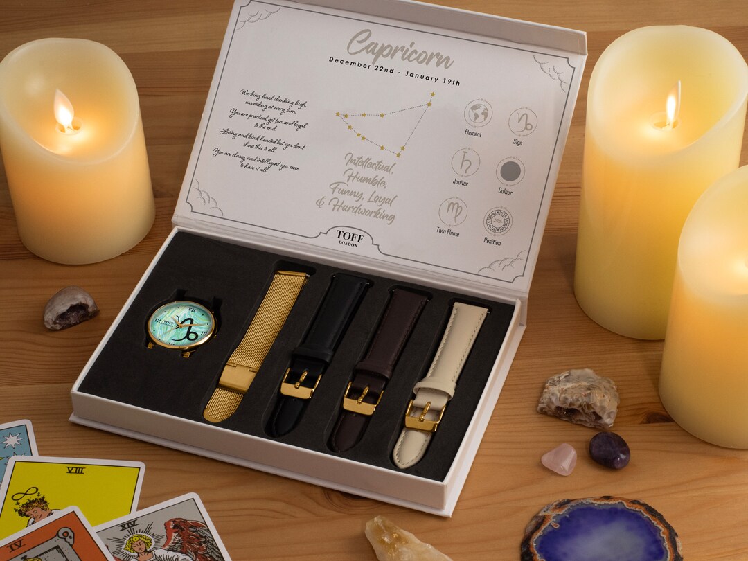 Capricorn Star Sign Astrology Watch Gift Set for Women, Four Strap ...