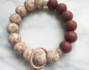 Autumn Spice Boho Floral Silicone Wristlet | Rose Gold Hardware