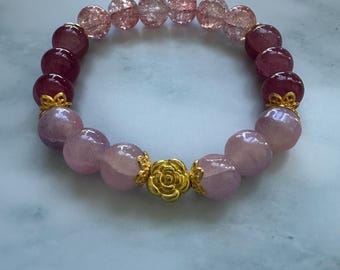 Handmade Rose Glass Beaded Bracelet | Antique Floral Charm