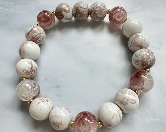 Latte Brown Marble & Crackle Glass Beaded Bracelet | Handmade