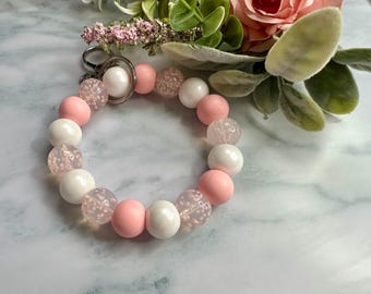Pearl Kiss Silicone Beaded Wristlet | Pink & White Confetti