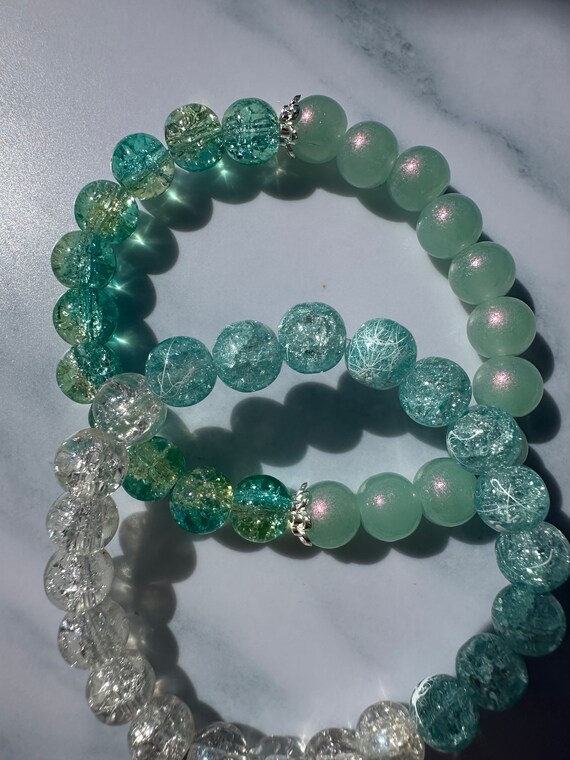 1950s Mint Green Crystal Bracelet | 50s Vintage Triple Row