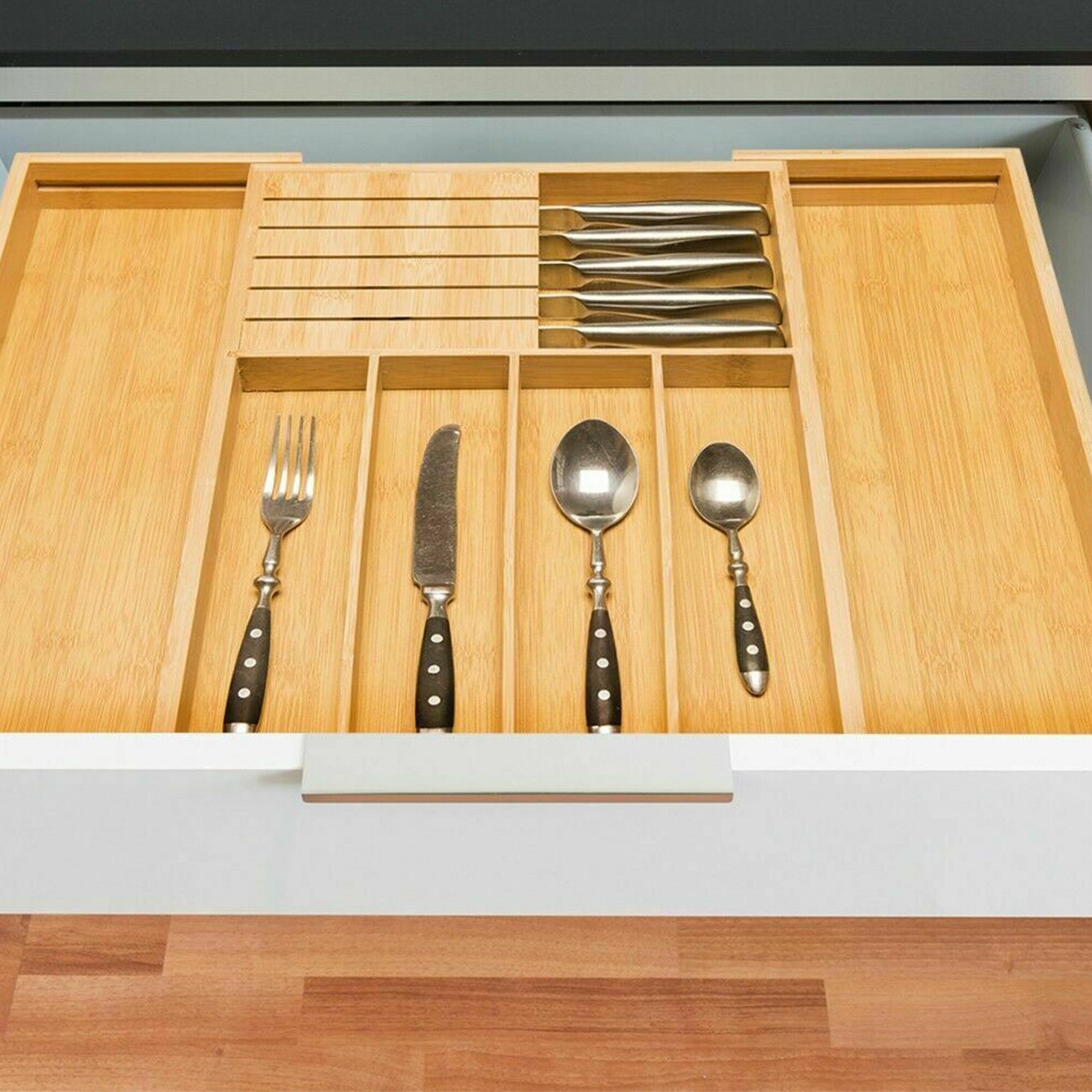 New Bamboo Expandable Cutlery Tray Holder Tidy Drawer Etsy