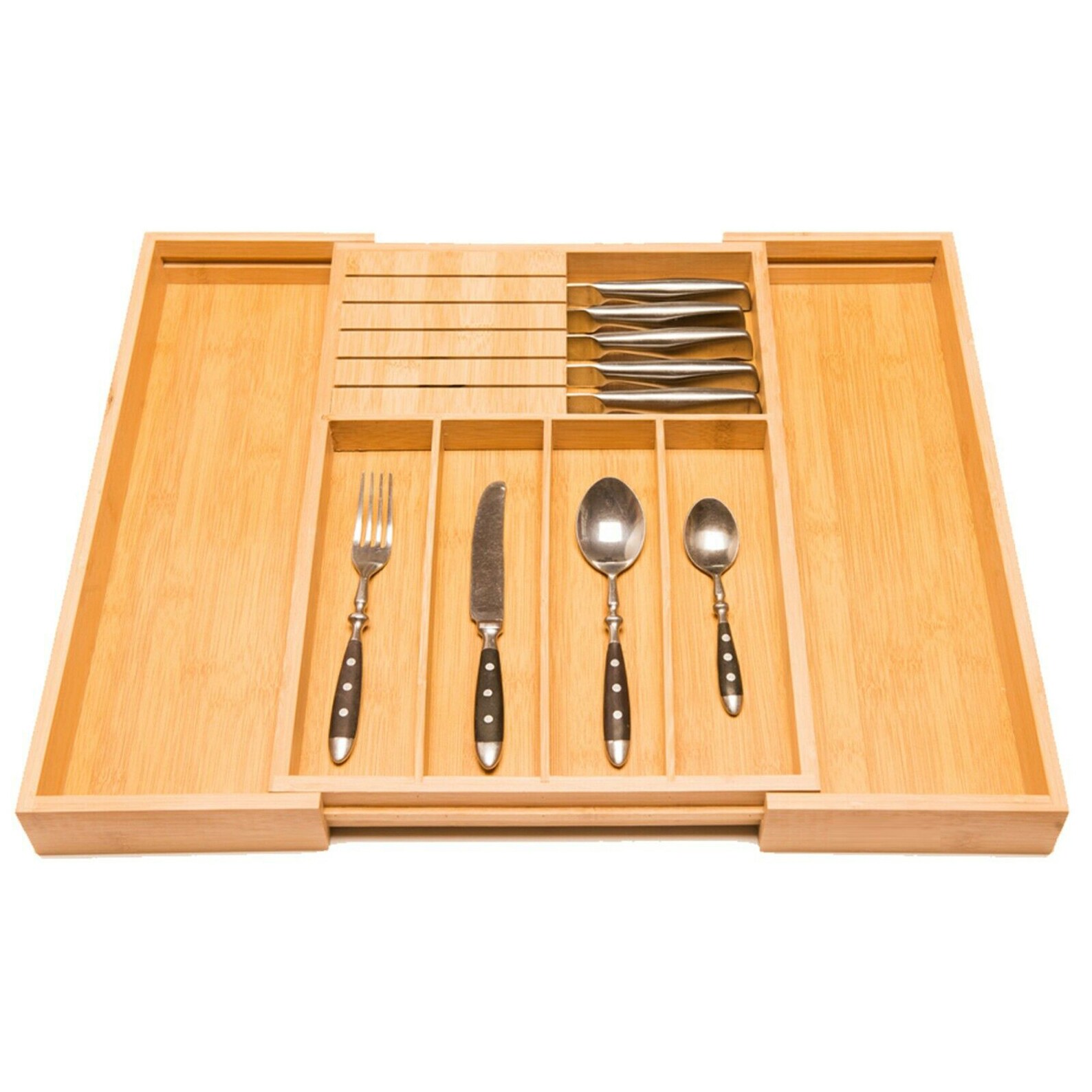 home basics bamboo expandable cutlery tray