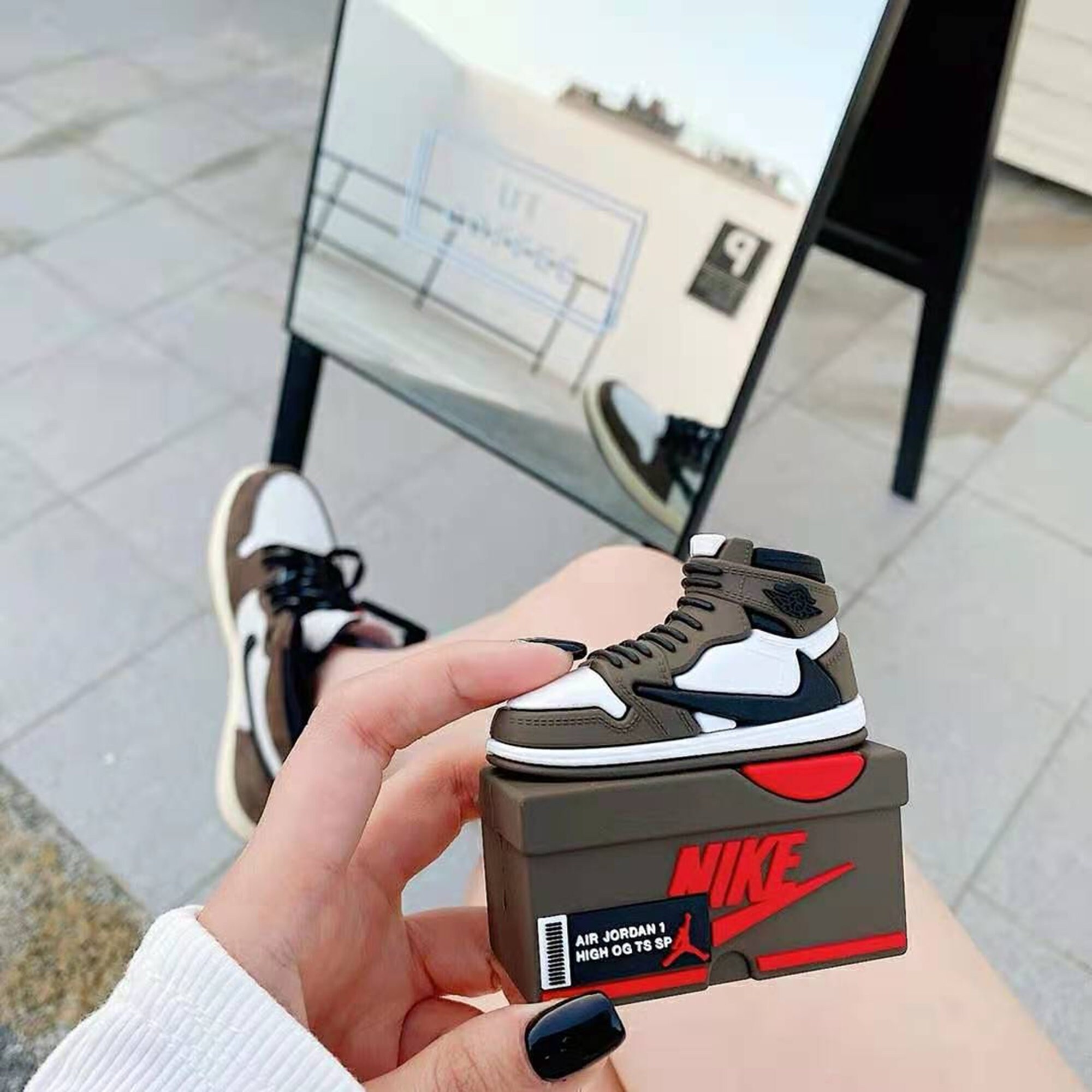 Borwn Air Jordan Airpods Case with Shoebox design Travis Scott Etsy