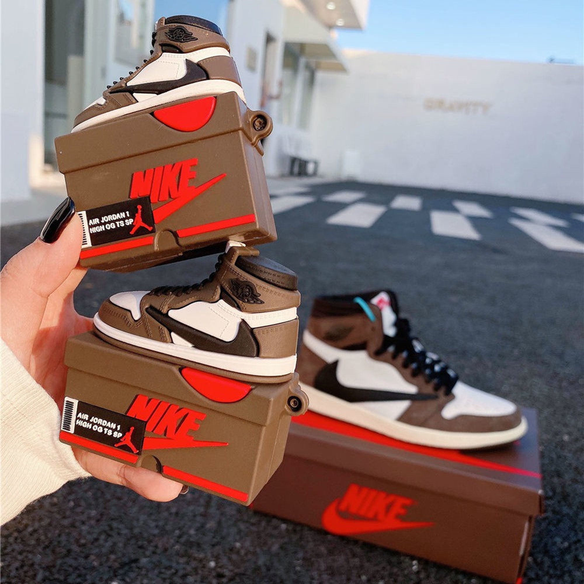 Borwn Air Jordan Airpods Case with Shoebox design Travis Scott | Etsy
