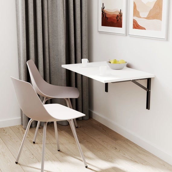 Mesa plegable montada en la pared, mesa de comedor plegable para montaje en  pared, mesa plegable blanca, fácil de plegar sin ocupar espacio, forma