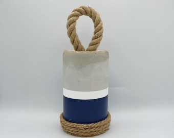 Cement doorstop, Maritime blue door stopper, Beach blue colors, Heavy concrete doorstop, Natural jute, Buoy doorstop, Doorstop with handle