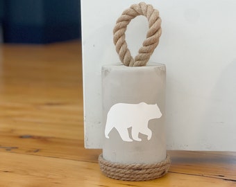 Cement doorstop, Black bear, Wildlife door stopper, Heavy concrete doorstop, Door holder, Doorstop with handle, Handmade decor, Gifts