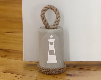 Cement doorstop, Lighthouse door stopper, Heavy concrete doorstop, Coastal beach decor, Buoy doorstop, Doorstop with handle, Handmade decor