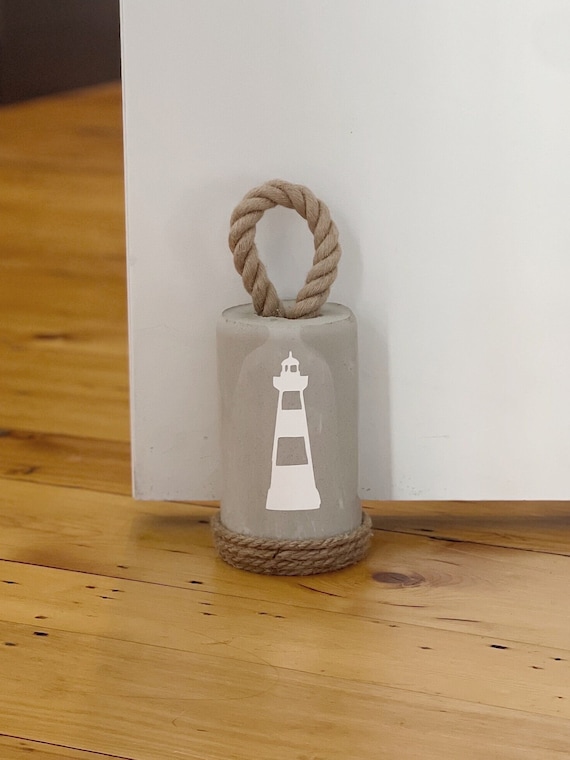 Cement doorstop, Lighthouse door stopper, Heavy concrete doorstop, Coastal beach decor, Buoy doorstop, Doorstop with handle, Handmade decor