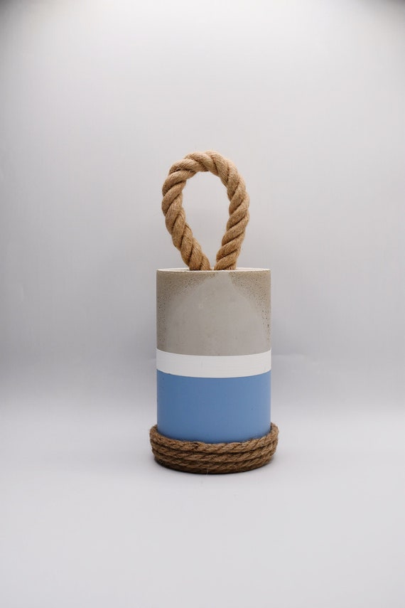 Cement doorstop, French blue door stopper, Beach blue colors, Heavy concrete doorstop, Natural jute, Buoy doorstop, Doorstop w/ handle, Jute