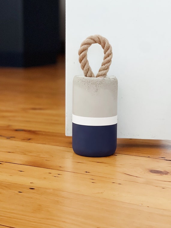 Cement doorstop, Maritime blue door stopper, Heavy concrete doorstop, Nautical Decor, Buoy doorstop, Handmade decor, Jute base, Gift idea