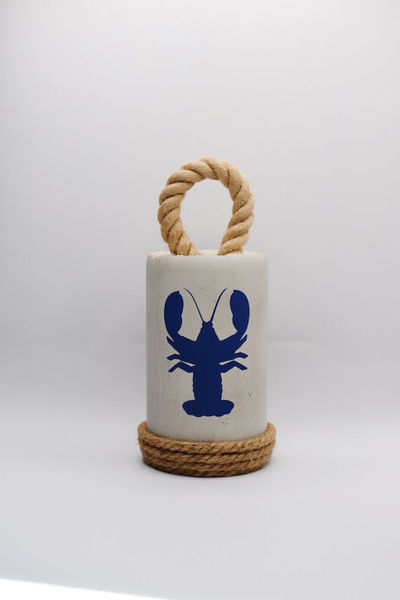 Cement doorstop, Blue lobster door stopper, Home accents, Nautical Decor, Buoy doorstop, Doorstop with handle, Handmade decor