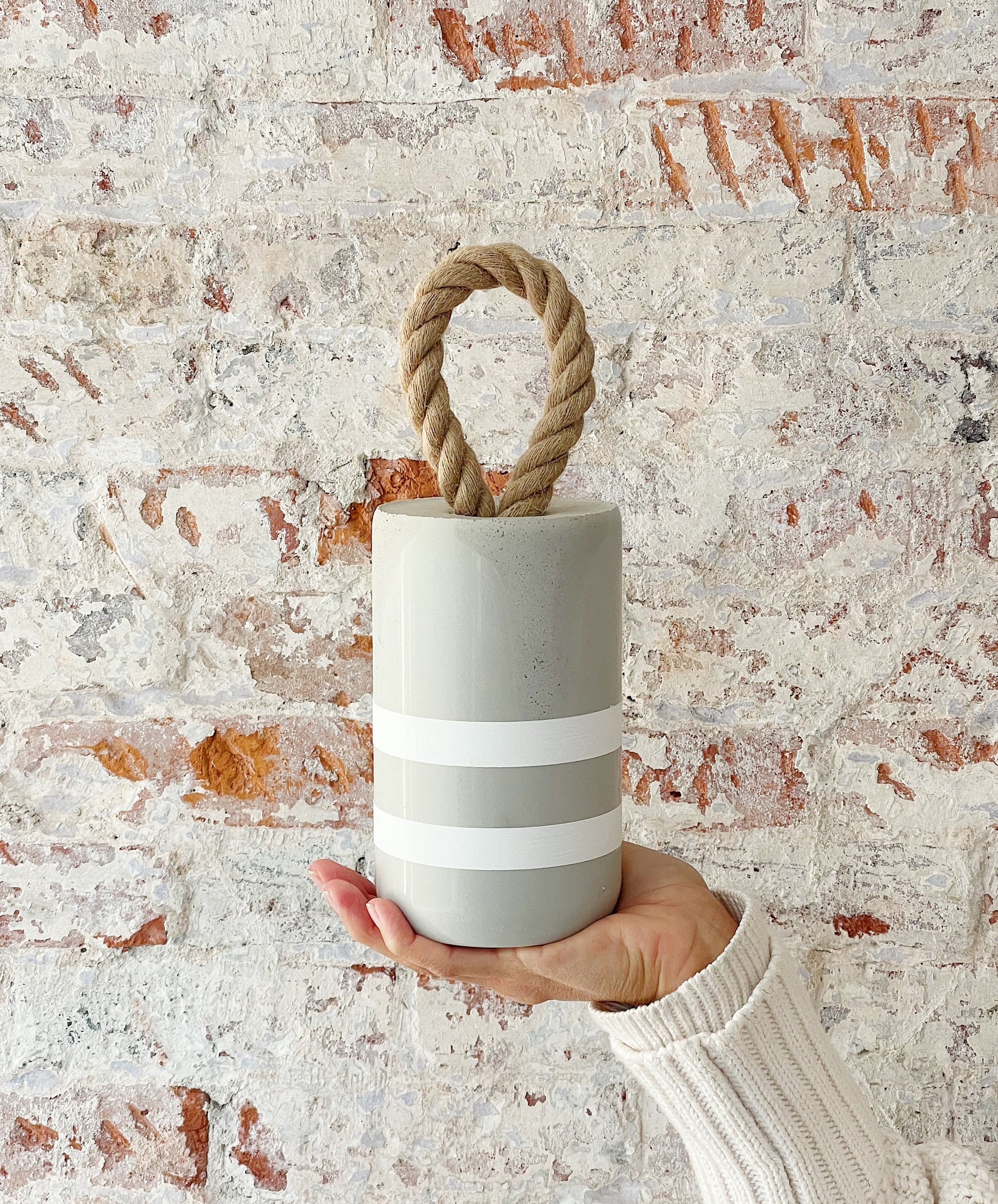 Cement doorstop, White stripe door stopper, Modern doorstop, Heavy concrete doorstop, Neutral home decor, Minimalist gift, Handmade decor